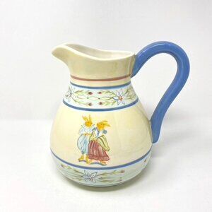 Capriware Easter Time Ceramic Pitcher Yellow Blue Trim  DecorNew